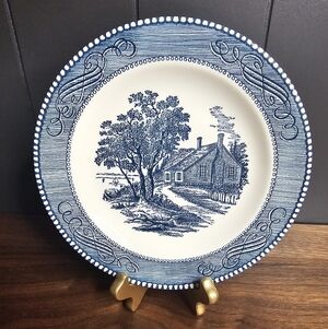 Royal Currier & Ives Blue Washington's Birthplace Salad Plate 7 3/8"